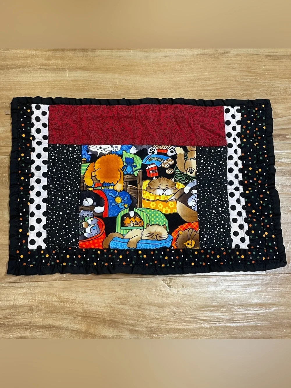 Vintage Handmade Set of Four 16”x10” Quilted Placemats Cottagecore Fun Whimsical